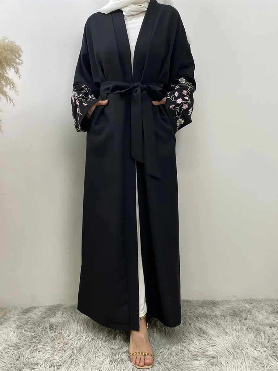 Ramadan Embroidery Black Abaya Dubai Luxury Kimono Islam Caftan Marocain Femme Robe Turkey Kaftan Muslim For Women Cardigan