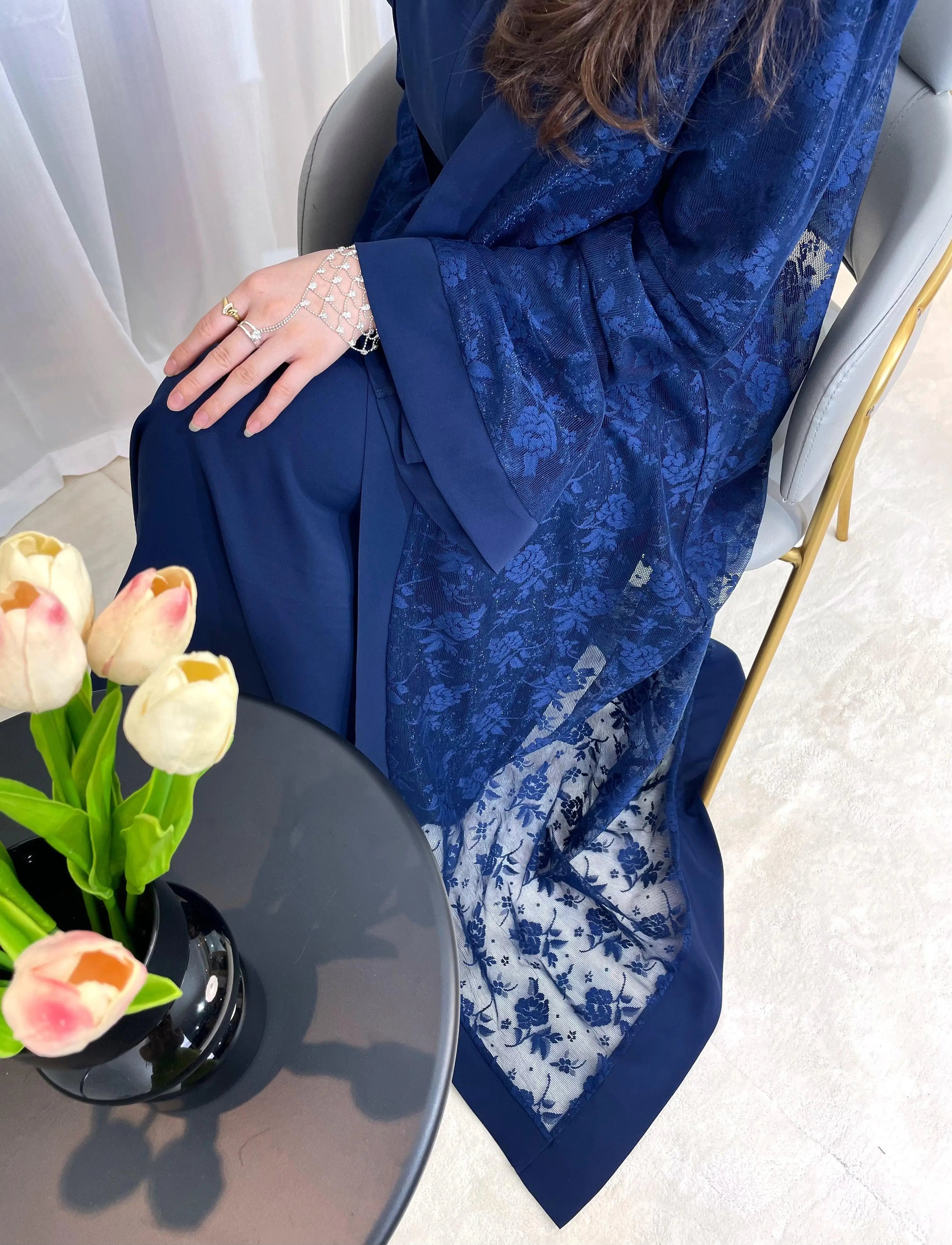 Lace two-piece outfit lace abaya inner dress and cardigan, nida abaya muslim dres