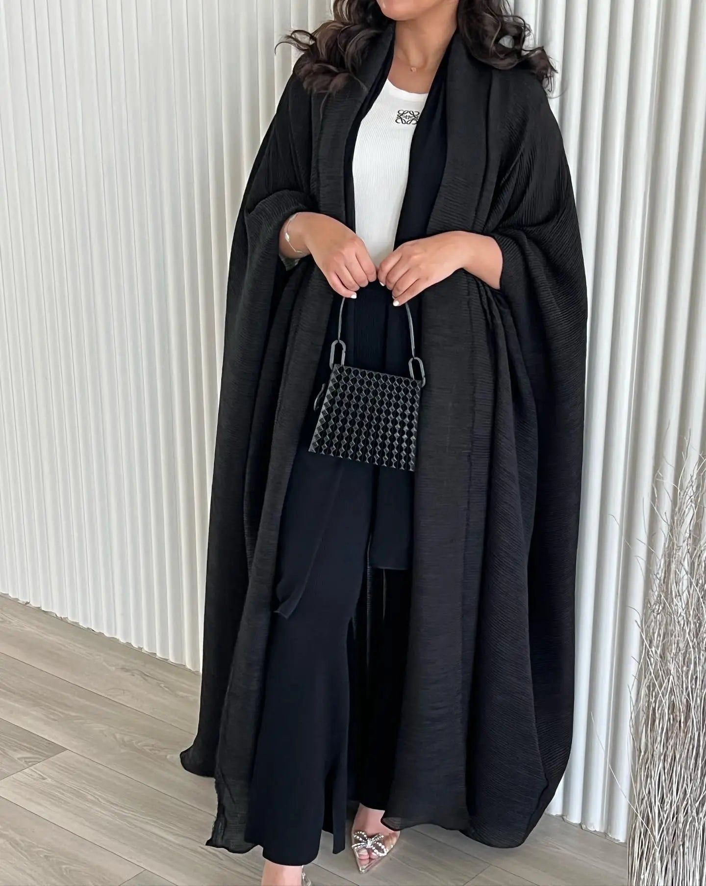 Elegant Pleated Abaya for Women, Long Open Front Islamic Clothing, Customizable Muslim Outerwear Robe for Formal & Casual