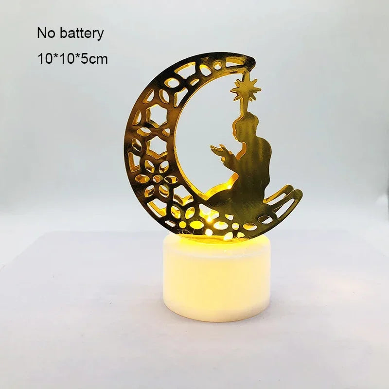 Ramadan Decoration Eid Mubarak Iron Candle LED Light Ornament Islam Muslim House Party Decoration Gift Not Include Battery