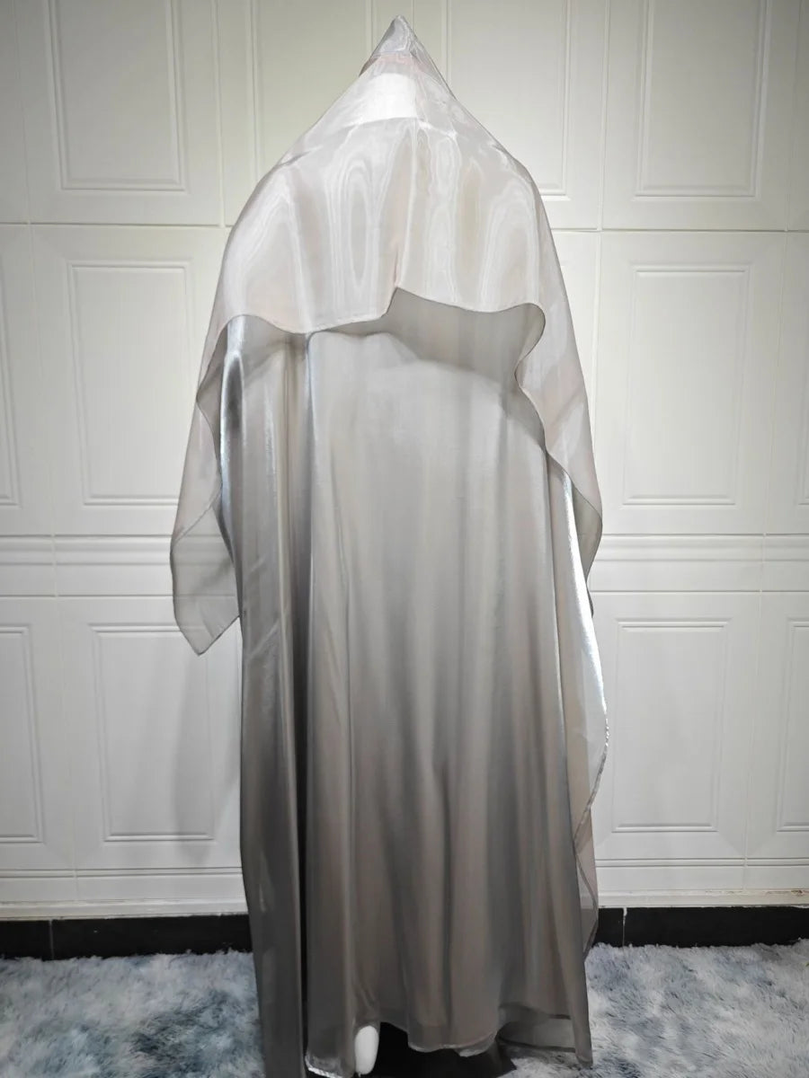 Siskakia New Dubai Mesh Batwing Sleeve Open Kaftans Hijab included Abaya Women's Clothing From Turkey 2025