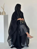 Siskakia New Dubai Mesh Batwing Sleeve Open Kaftans Hijab included Abaya Women's Clothing From Turkey 2025