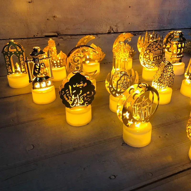 Ramadan Decoration Eid Mubarak Iron Candle LED Light Ornament Islam Muslim House Party Decoration Gift Not Include Battery