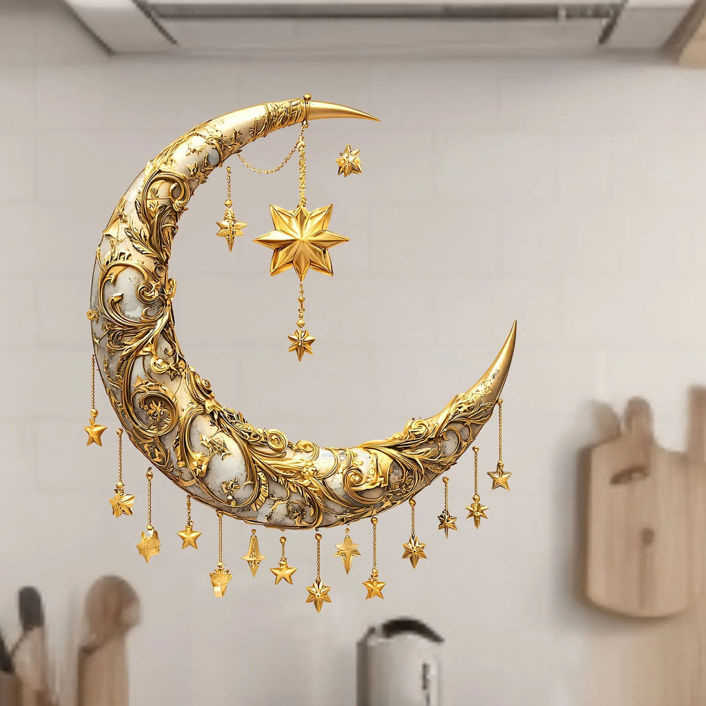 Elegant Ramadan Wall Decor - 1-Piece Relief Moon and Star Hanging Ornament Perfect for Bedrooms and Dining Rooms