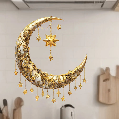 Elegant Ramadan Wall Decor - 1-Piece Relief Moon and Star Hanging Ornament Perfect for Bedrooms and Dining Rooms