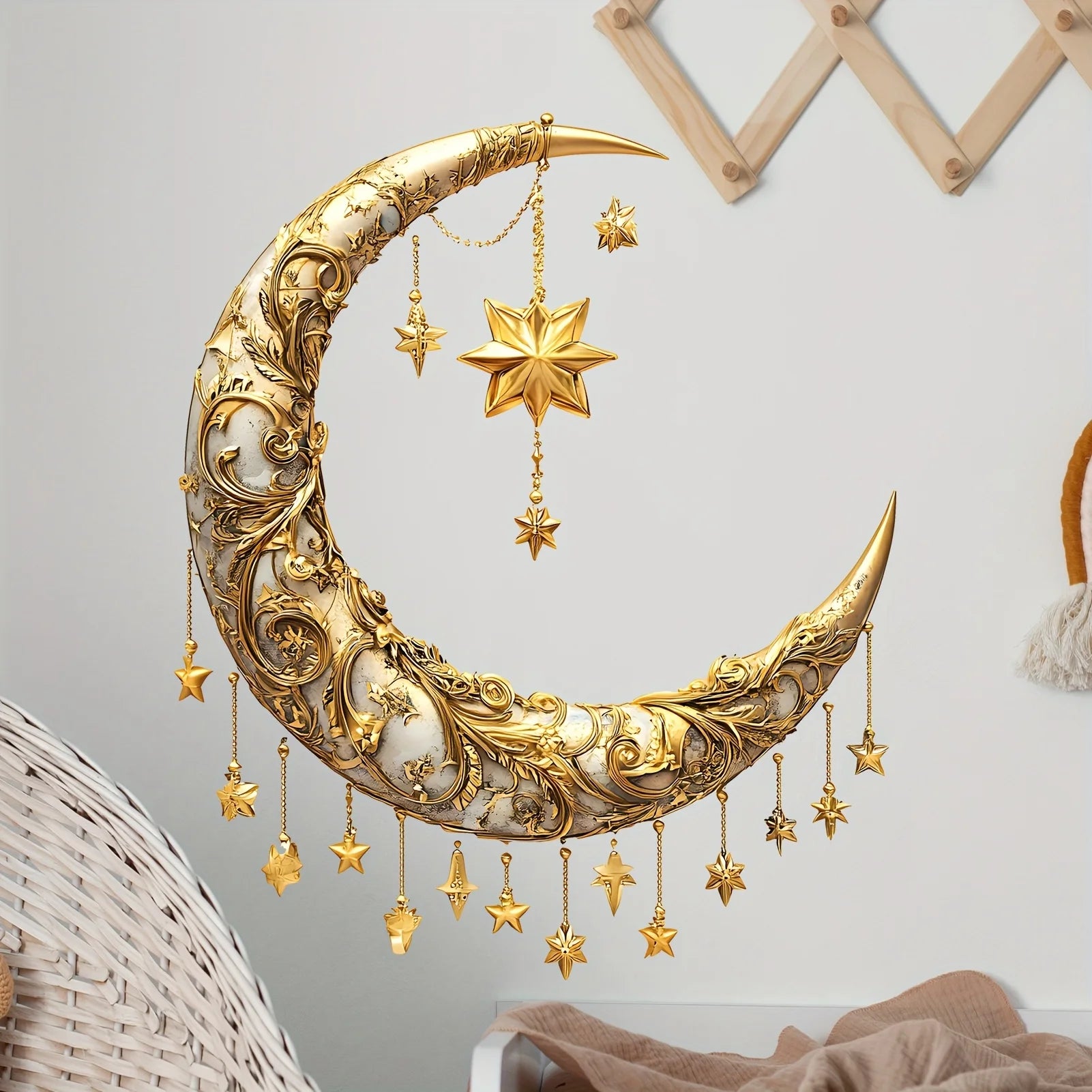 Elegant Ramadan Wall Decor - 1-Piece Relief Moon and Star Hanging Ornament Perfect for Bedrooms and Dining Rooms