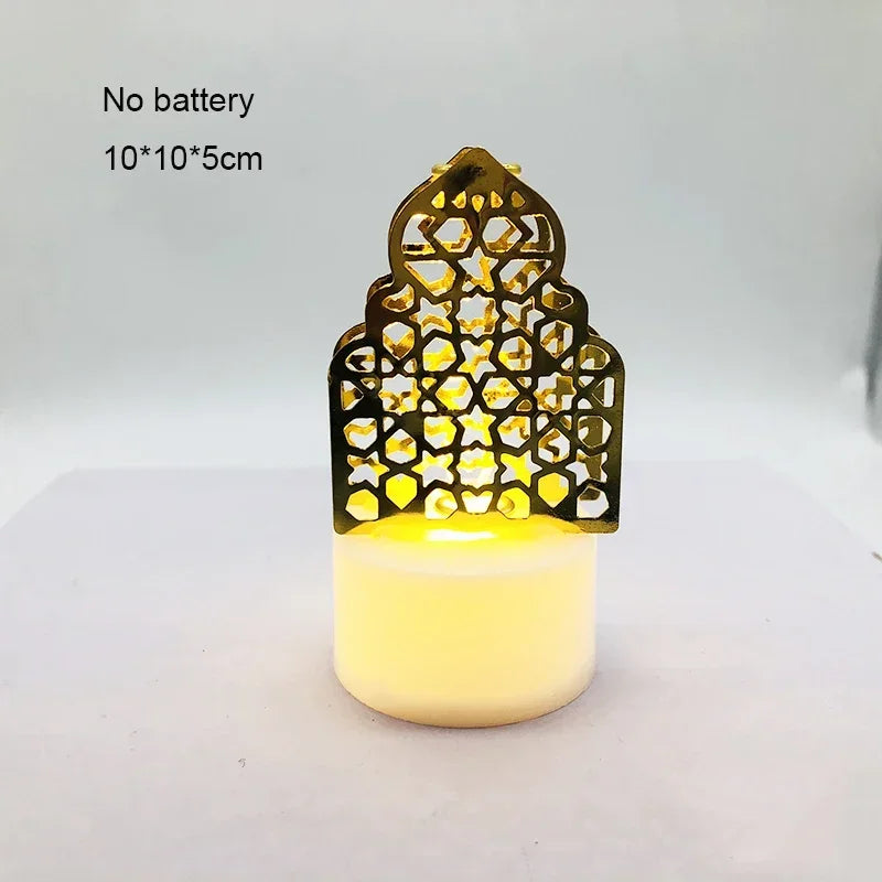 Ramadan Decoration Eid Mubarak Iron Candle LED Light Ornament Islam Muslim House Party Decoration Gift Not Include Battery