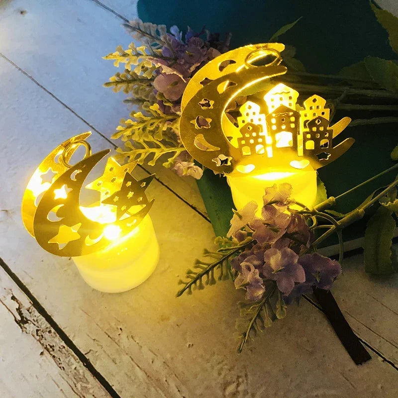 Ramadan Decoration Eid Mubarak Iron Candle LED Light Ornament Islam Muslim House Party Decoration Gift Not Include Battery