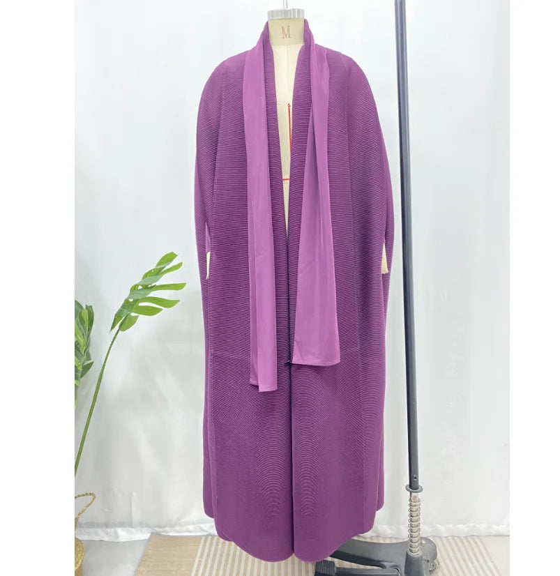Elegant Pleated Abaya for Women, Long Open Front Islamic Clothing, Customizable Muslim Outerwear Robe for Formal & Casual