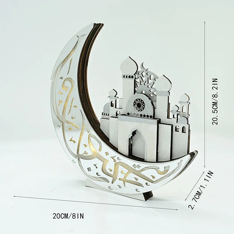 Ramadan Wooden Moon Middle Eastern Festival Decor Eid Mubarak Party Wooden Craft Ornament Festive Tabletop Decoration Home Decor