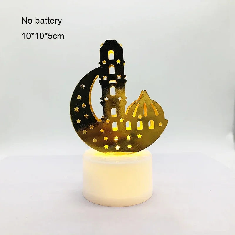 Ramadan Decoration Eid Mubarak Iron Candle LED Light Ornament Islam Muslim House Party Decoration Gift Not Include Battery