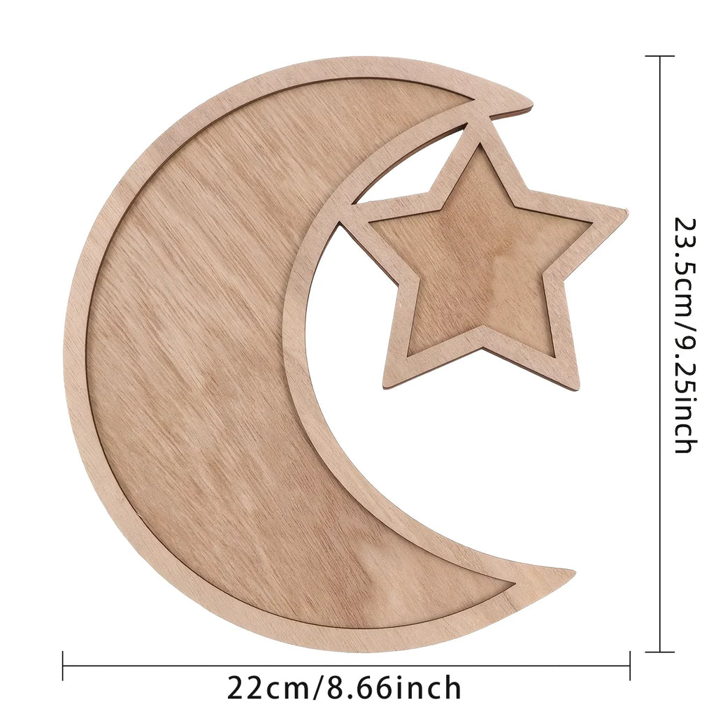 Ramadan Wooden Moon Star Tray Dessert Snack Plate Islamic Muslim Holiday Decoration For Home Decor Birthday Party Festival Celeb