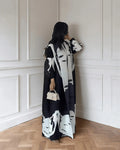 Fold Elegant Vintage Print Open Front Abaya, Lightweight Flowy Loose Fit Women's Modest Fashion Long Kimono Cardigan