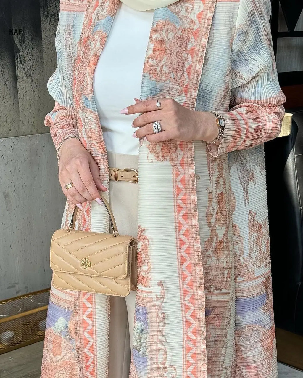 Fold Elegant Vintage Print Open Front Abaya, Lightweight Flowy Loose Fit Women's Modest Fashion Long Kimono Cardigan