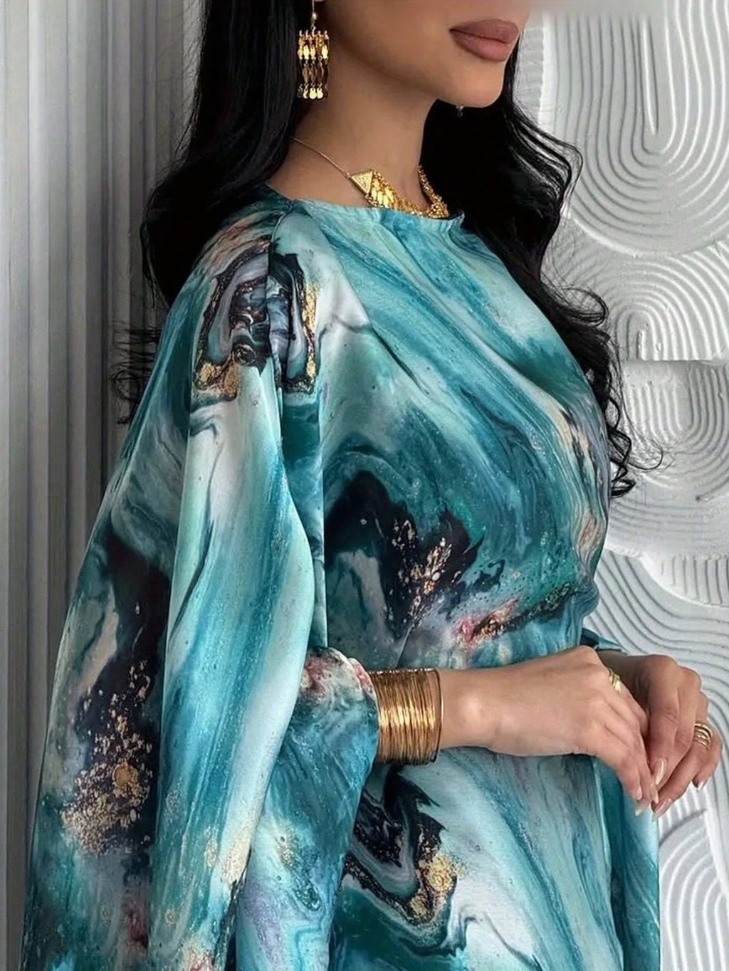 Middle Eastern Pullover Abayas Full Sleeve Loose Evening Dresses Elegant Kaftans Women Jilbabs Islamic Printed Maxi Dresses