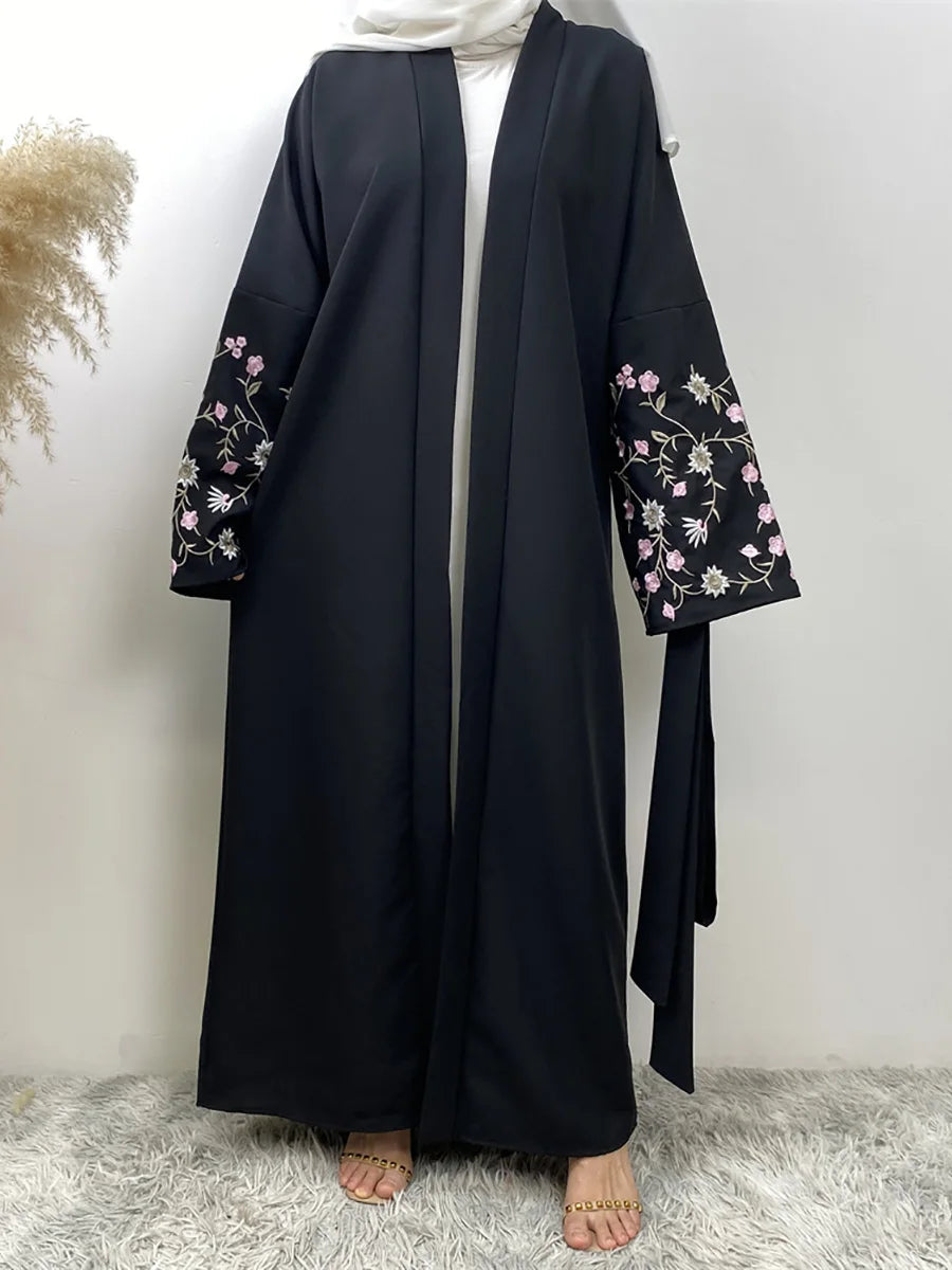 Ramadan Embroidery Black Abaya Dubai Luxury Kimono Islam Caftan Marocain Femme Robe Turkey Kaftan Muslim For Women Cardigan