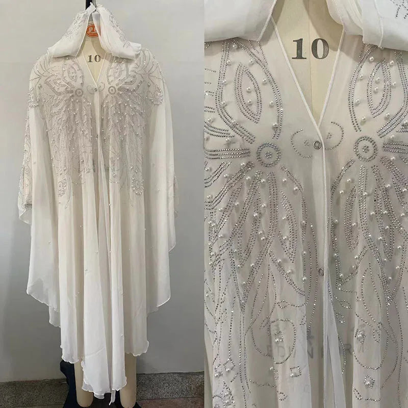 Eid Muslim Dress for Women Bat Sleeve Abaya Luxury Diamond Flower Party Dresses 2025 New Kaftan Cardigan Chiffon Long Robe Lady