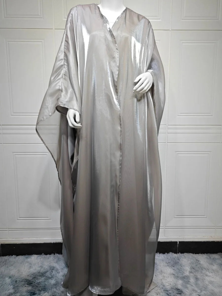 Siskakia New Dubai Mesh Batwing Sleeve Open Kaftans Hijab included Abaya Women's Clothing From Turkey 2025