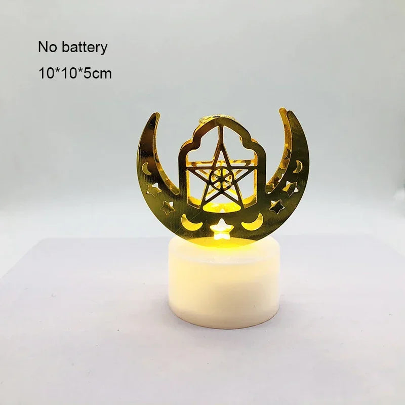 Ramadan Decoration Eid Mubarak Iron Candle LED Light Ornament Islam Muslim House Party Decoration Gift Not Include Battery
