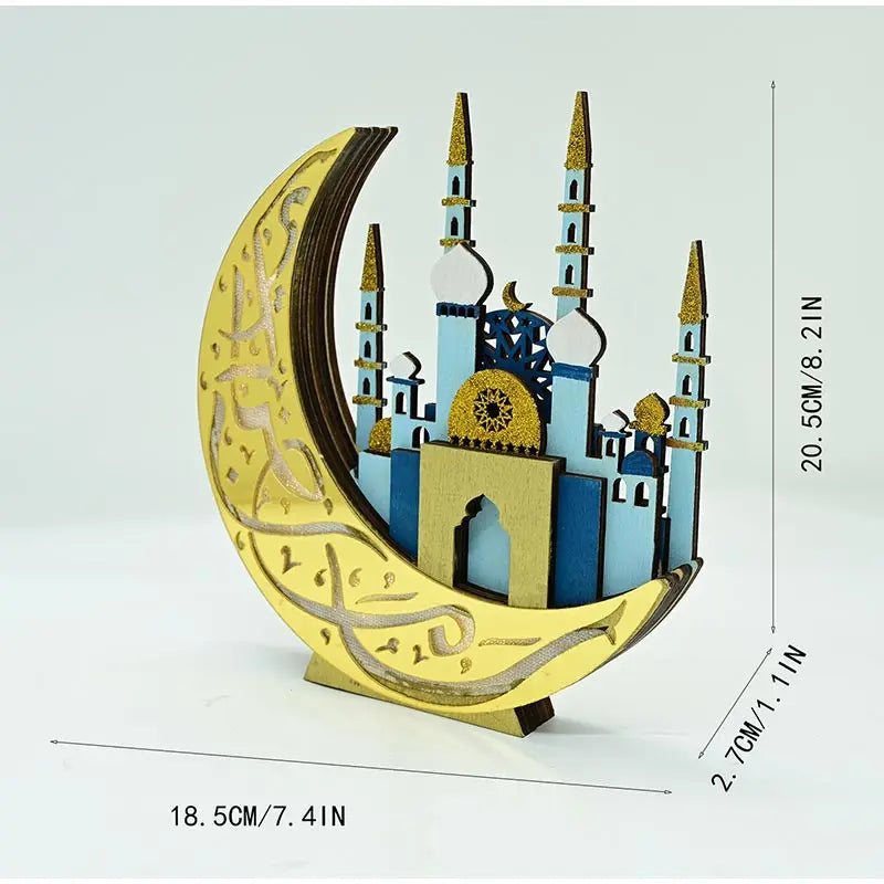 Ramadan Wooden Moon Middle Eastern Festival Decor Eid Mubarak Party Wooden Craft Ornament Festive Tabletop Decoration Home Decor