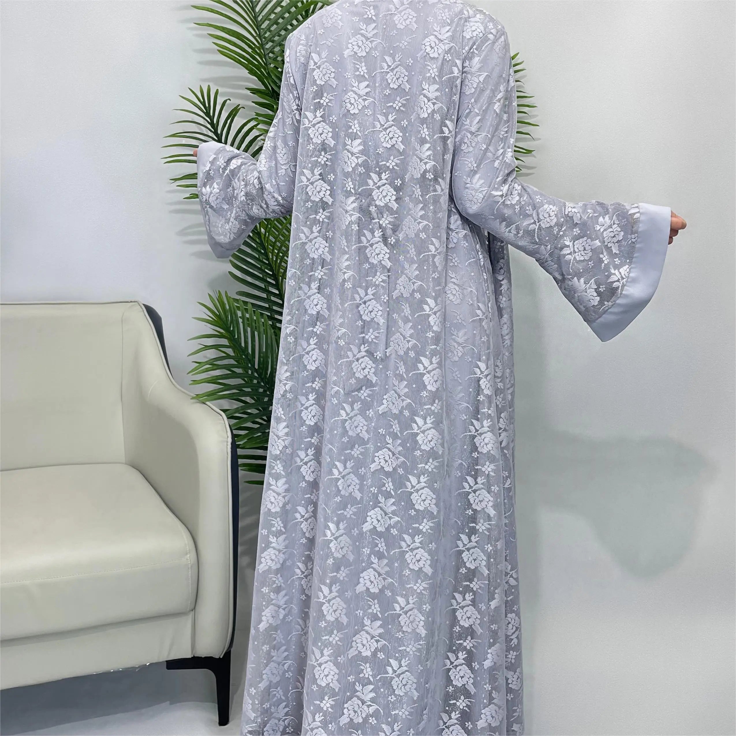 Lace two-piece outfit lace abaya inner dress and cardigan, nida abaya muslim dres
