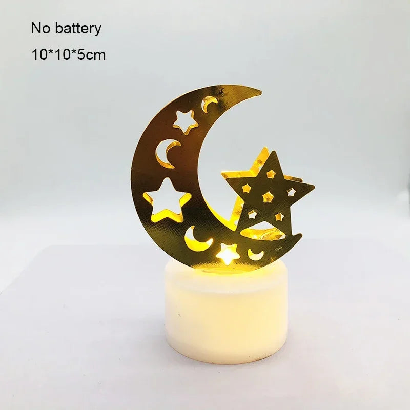 Ramadan Decoration Eid Mubarak Iron Candle LED Light Ornament Islam Muslim House Party Decoration Gift Not Include Battery