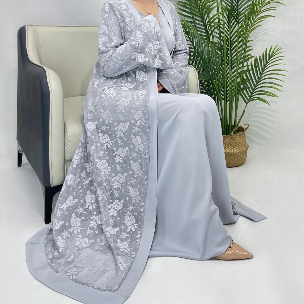 Lace two-piece outfit lace abaya inner dress and cardigan, nida abaya muslim dres