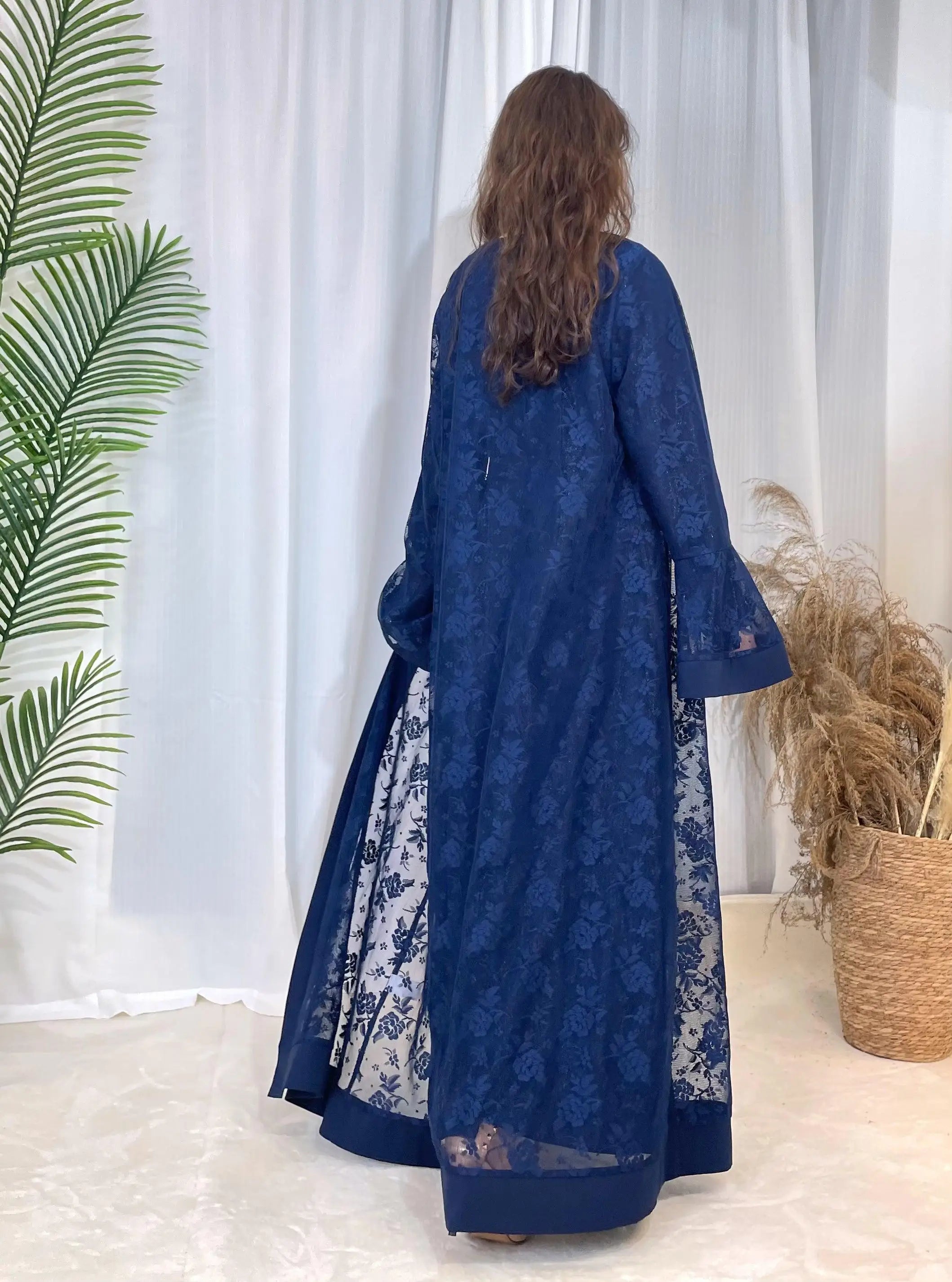 Lace two-piece outfit lace abaya inner dress and cardigan, nida abaya muslim dres