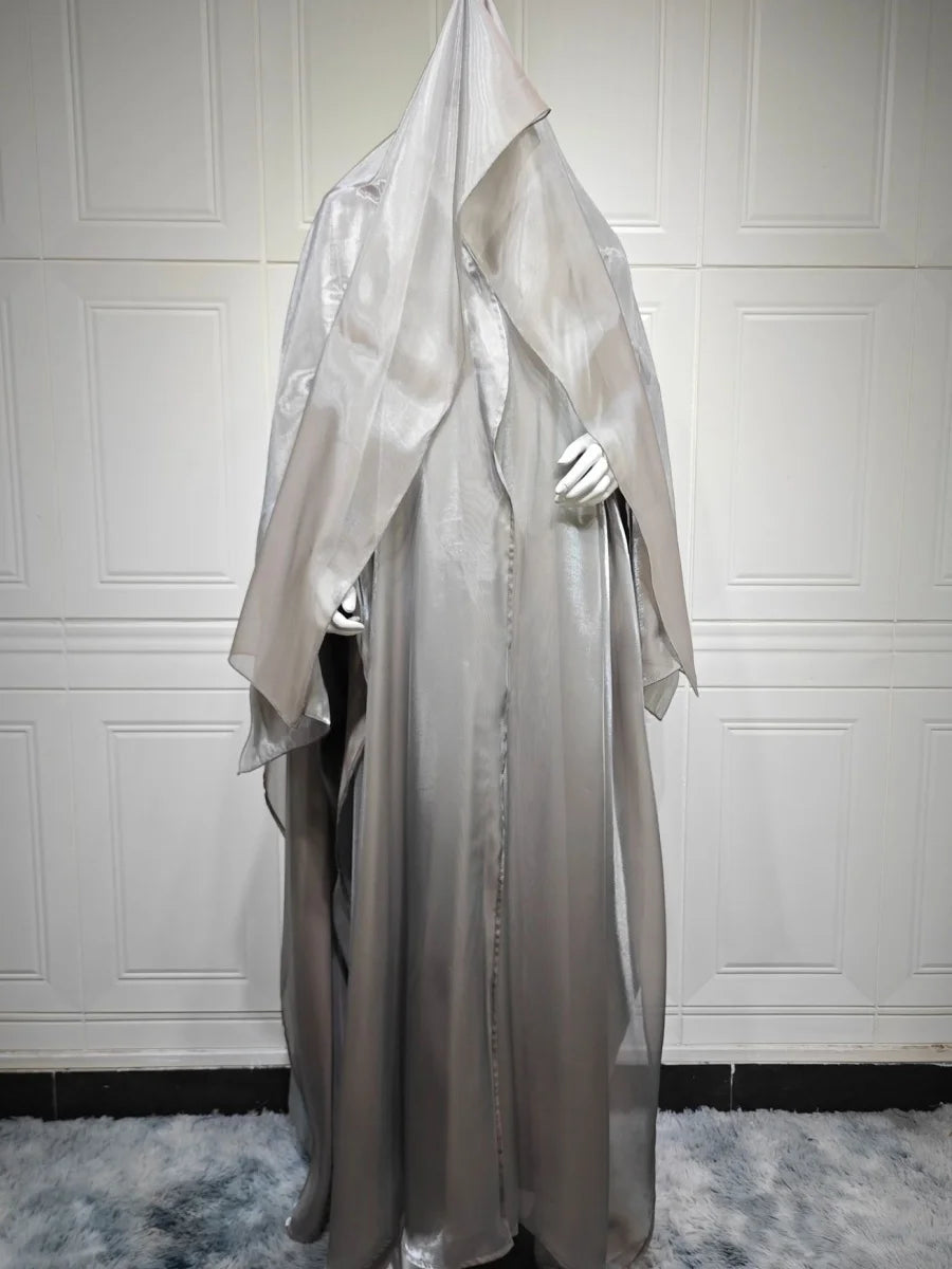 Siskakia New Dubai Mesh Batwing Sleeve Open Kaftans Hijab included Abaya Women's Clothing From Turkey 2025