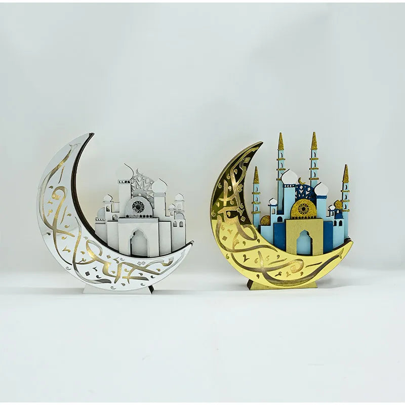 Ramadan Wooden Moon Middle Eastern Festival Decor Eid Mubarak Party Wooden Craft Ornament Festive Tabletop Decoration Home Decor
