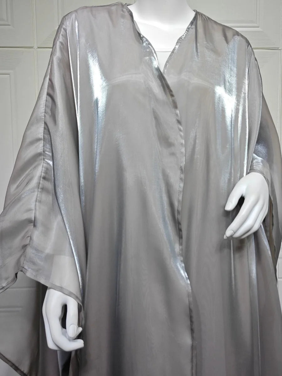 Siskakia New Dubai Mesh Batwing Sleeve Open Kaftans Hijab included Abaya Women's Clothing From Turkey 2025