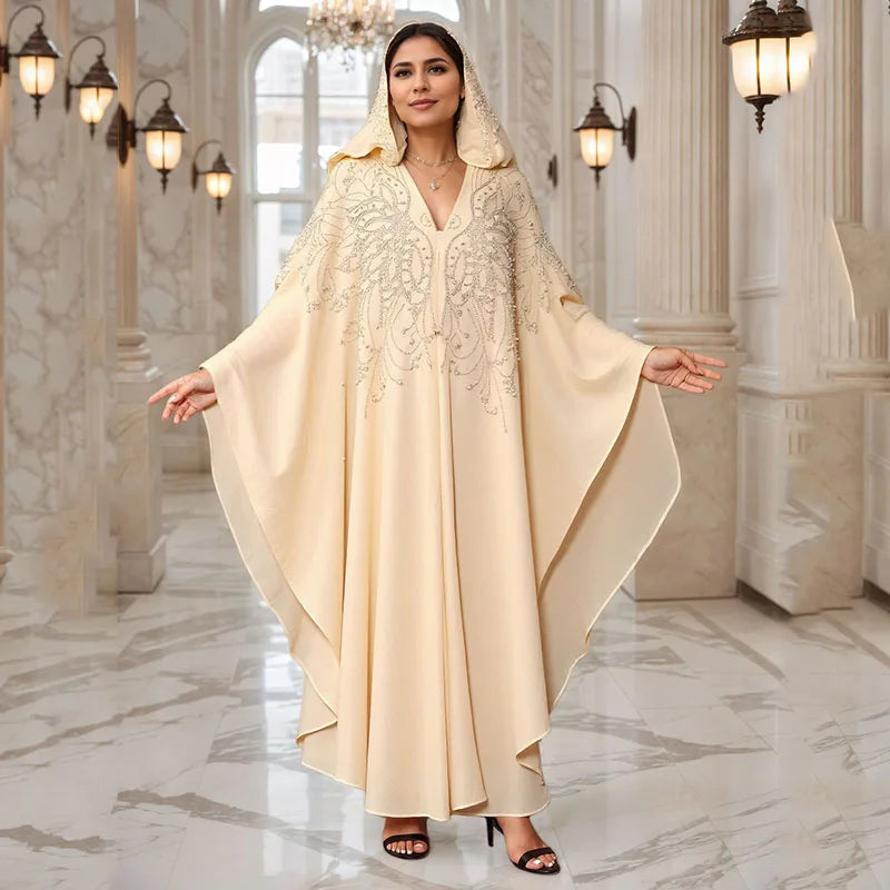 Eid Muslim Dress for Women Bat Sleeve Abaya Luxury Diamond Flower Party Dresses 2025 New Kaftan Cardigan Chiffon Long Robe Lady