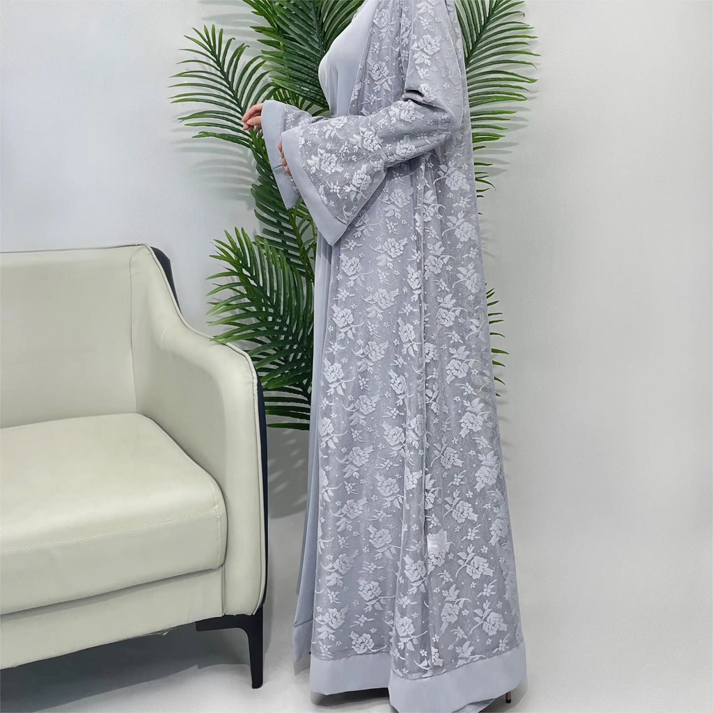 Lace two-piece outfit lace abaya inner dress and cardigan, nida abaya muslim dres