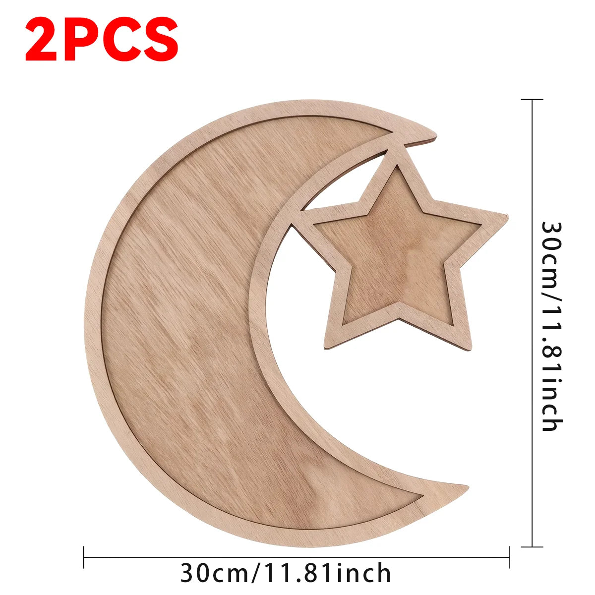 Ramadan Wooden Moon Star Tray Dessert Snack Plate Islamic Muslim Holiday Decoration For Home Decor Birthday Party Festival Celeb