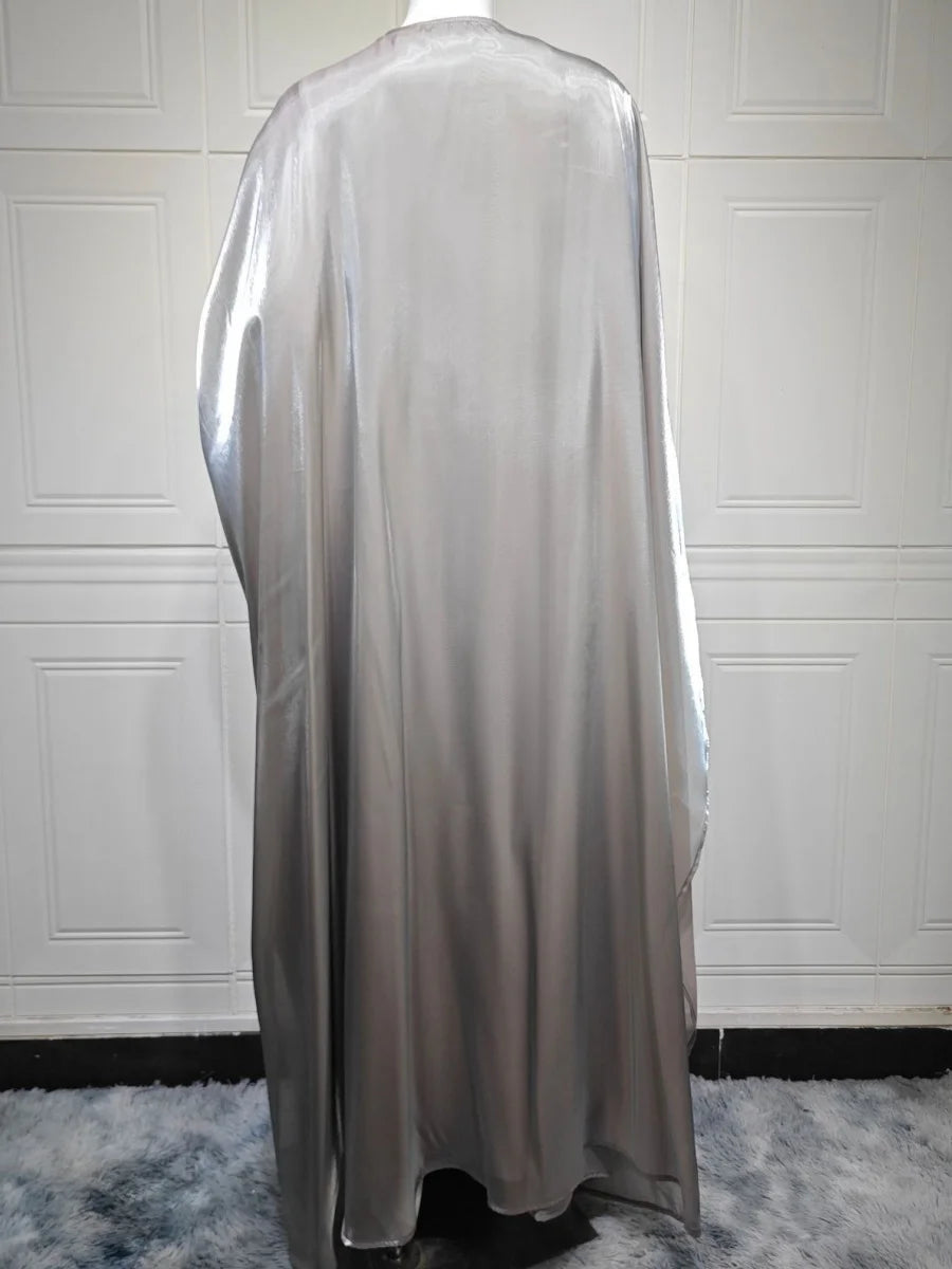 Siskakia New Dubai Mesh Batwing Sleeve Open Kaftans Hijab included Abaya Women's Clothing From Turkey 2025