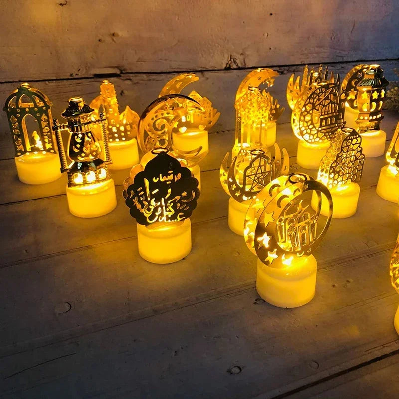 Ramadan Decoration Eid Mubarak Iron Candle LED Light Ornament Islam Muslim House Party Decoration Gift Not Include Battery