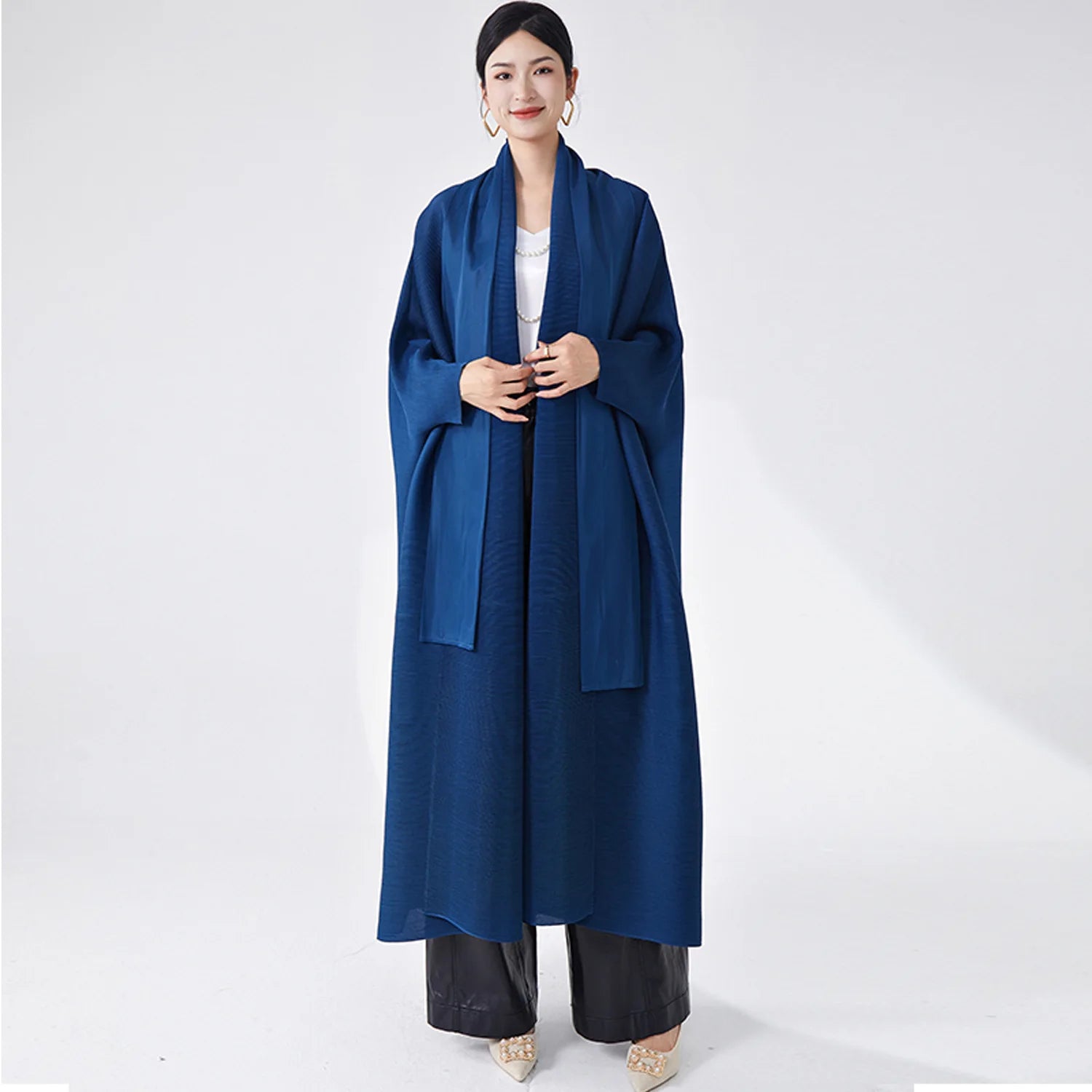 Elegant Pleated Abaya for Women, Long Open Front Islamic Clothing, Customizable Muslim Outerwear Robe for Formal & Casual