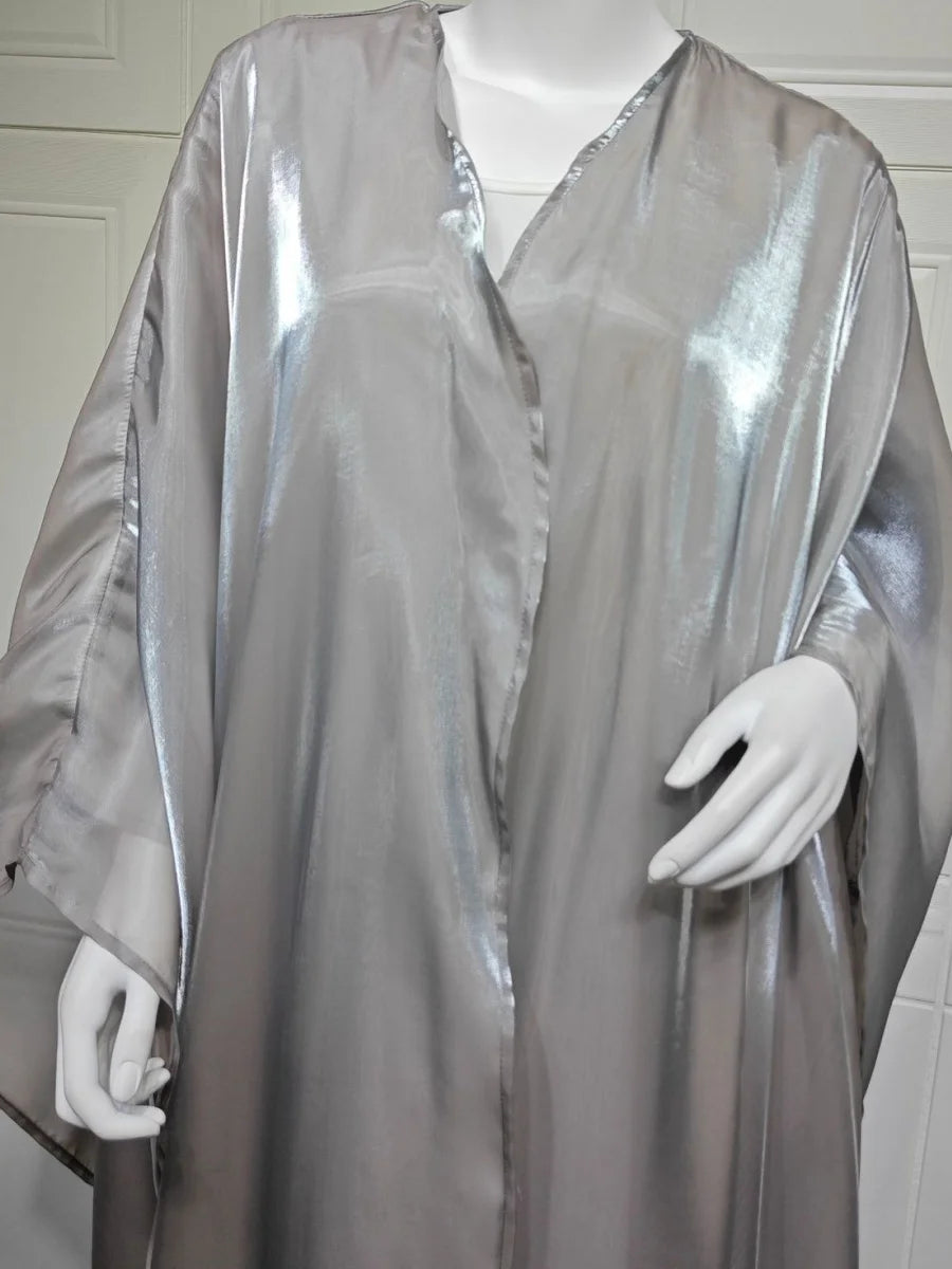 Siskakia New Dubai Mesh Batwing Sleeve Open Kaftans Hijab included Abaya Women's Clothing From Turkey 2025