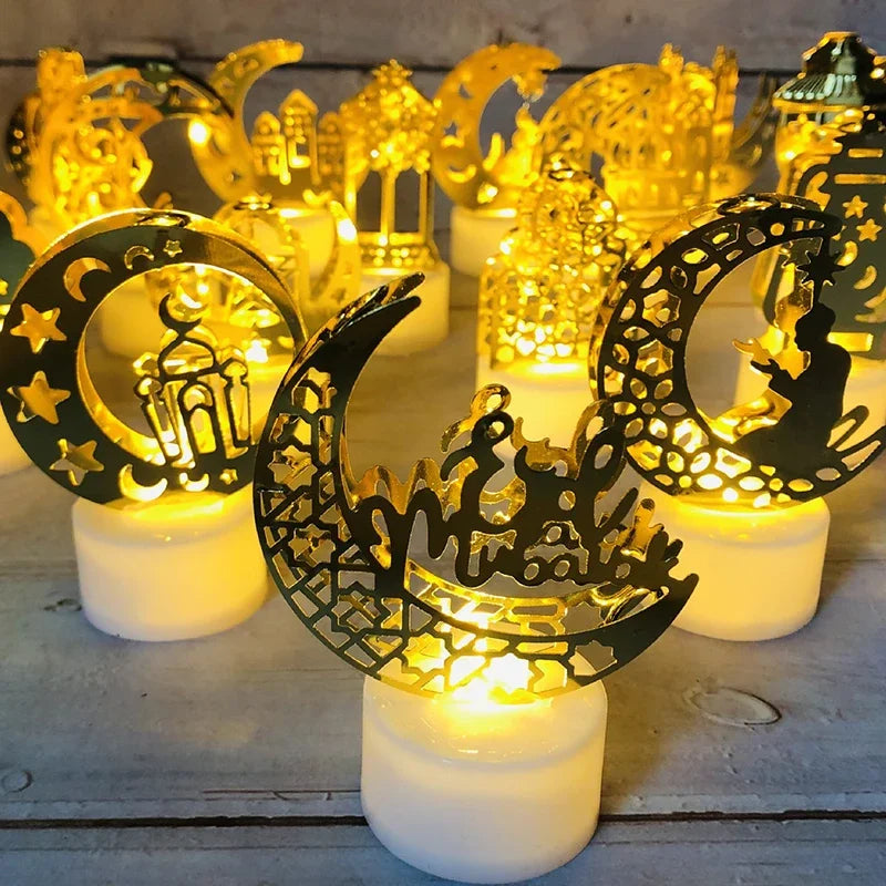 Ramadan Decoration Eid Mubarak Iron Candle LED Light Ornament Islam Muslim House Party Decoration Gift Not Include Battery
