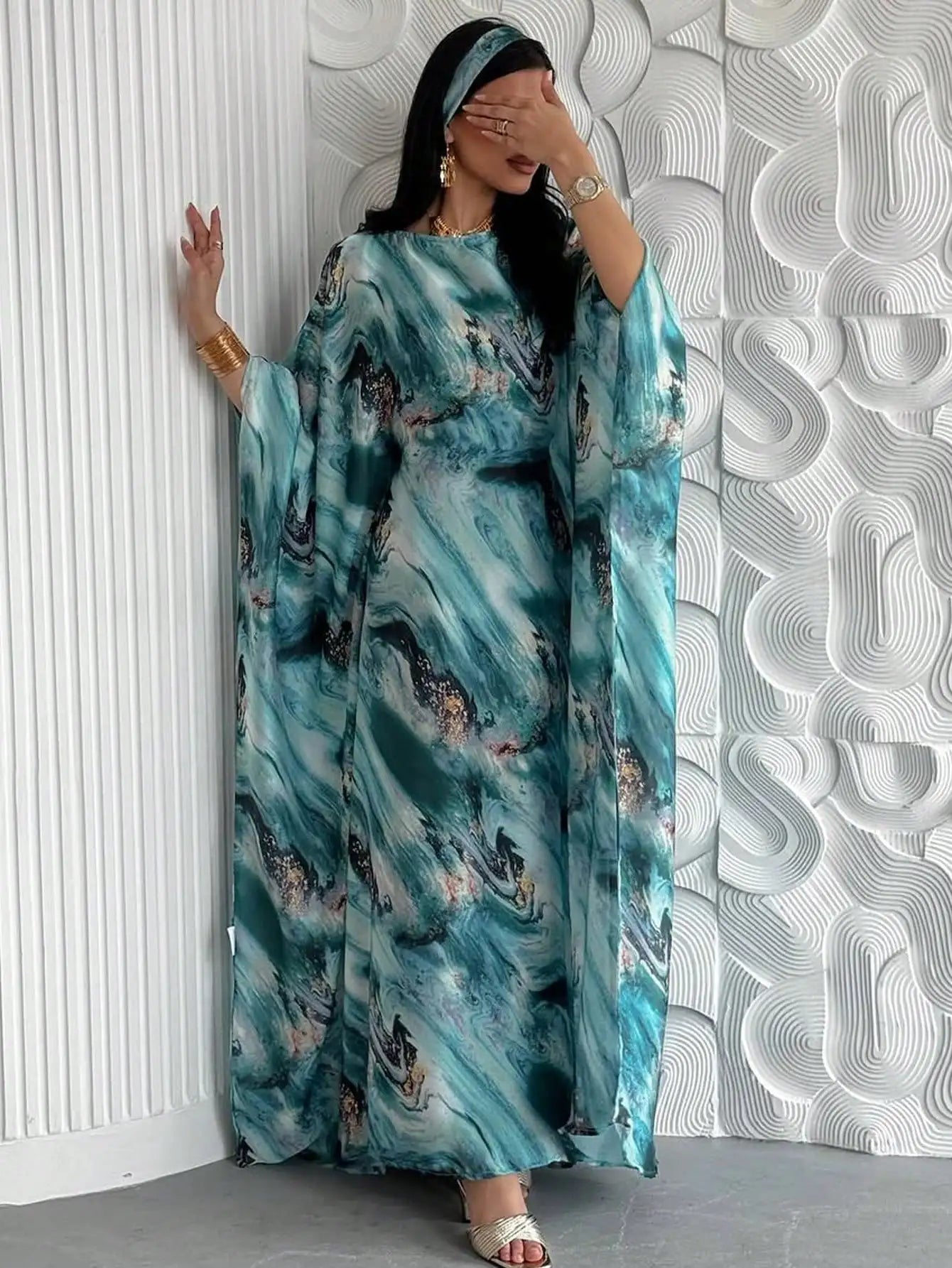 Middle Eastern Pullover Abayas Full Sleeve Loose Evening Dresses Elegant Kaftans Women Jilbabs Islamic Printed Maxi Dresses