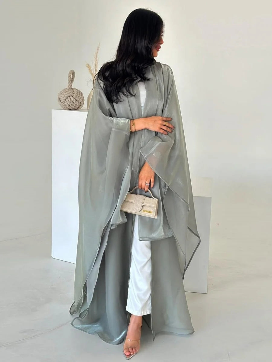 Siskakia New Dubai Mesh Batwing Sleeve Open Kaftans Hijab included Abaya Women's Clothing From Turkey 2025