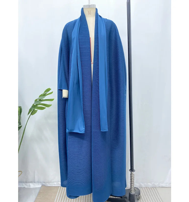 Elegant Pleated Abaya for Women, Long Open Front Islamic Clothing, Customizable Muslim Outerwear Robe for Formal & Casual