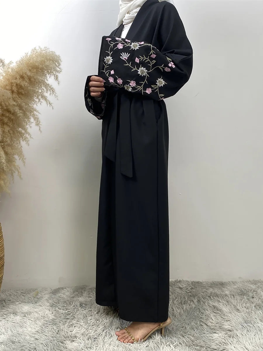 Ramadan Embroidery Black Abaya Dubai Luxury Kimono Islam Caftan Marocain Femme Robe Turkey Kaftan Muslim For Women Cardigan