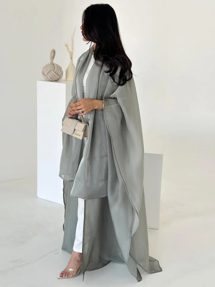 Siskakia New Dubai Mesh Batwing Sleeve Open Kaftans Hijab included Abaya Women's Clothing From Turkey 2025