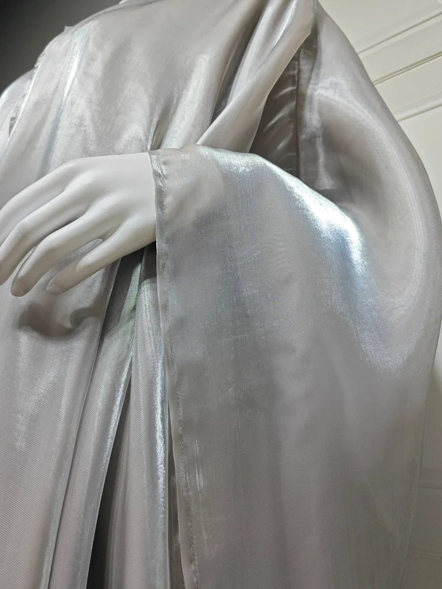 Siskakia New Dubai Mesh Batwing Sleeve Open Kaftans Hijab included Abaya Women's Clothing From Turkey 2025