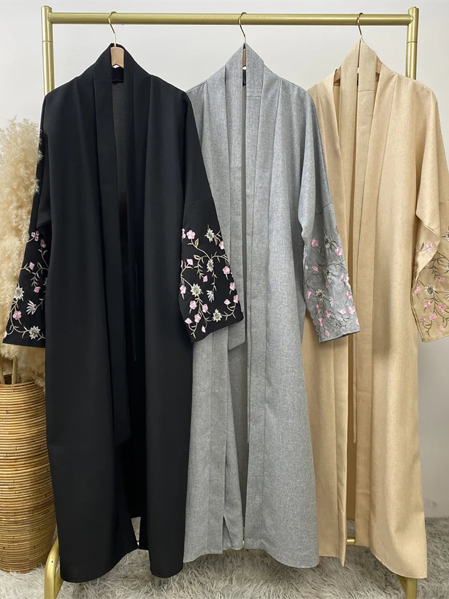 Ramadan Embroidery Black Abaya Dubai Luxury Kimono Islam Caftan Marocain Femme Robe Turkey Kaftan Muslim For Women Cardigan