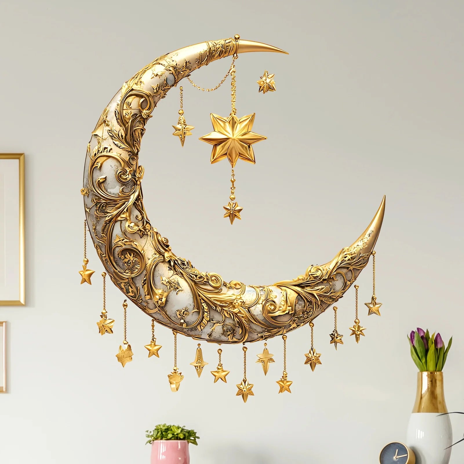 Elegant Ramadan Wall Decor - 1-Piece Relief Moon and Star Hanging Ornament Perfect for Bedrooms and Dining Rooms