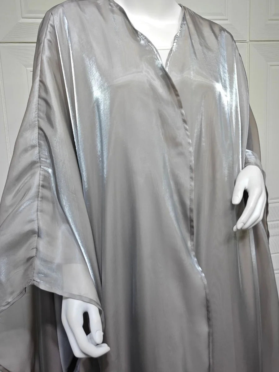 Siskakia New Dubai Mesh Batwing Sleeve Open Kaftans Hijab included Abaya Women's Clothing From Turkey 2025