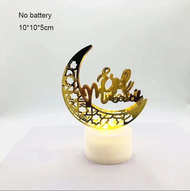 Ramadan Decoration Eid Mubarak Iron Candle LED Light Ornament Islam Muslim House Party Decoration Gift Not Include Battery