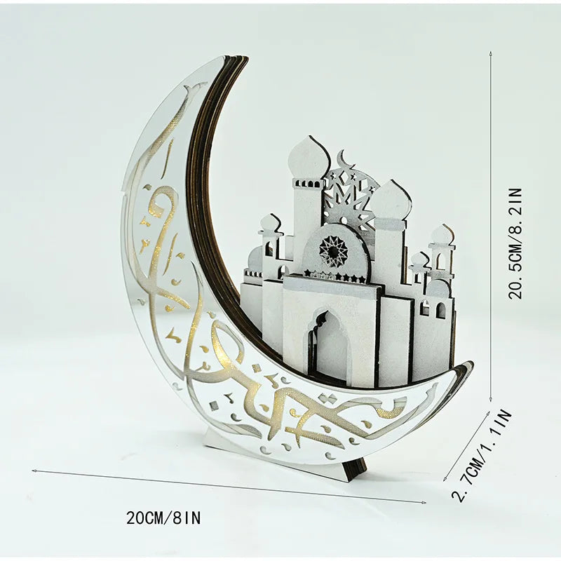 Ramadan Wooden Moon Middle Eastern Festival Decor Eid Mubarak Party Wooden Craft Ornament Festive Tabletop Decoration Home Decor
